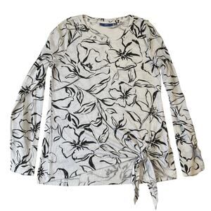 APT.9 Women Blouse XS White Floral Tie Crew Neck Pullover Long Sleeve Casual